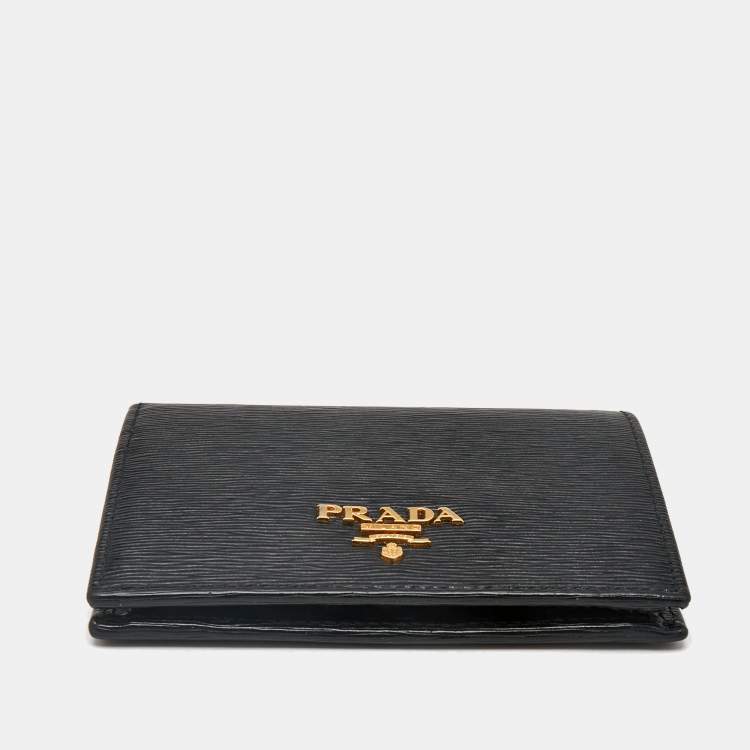 Pre Owned Prada Black Vittelo Move Leather Logo Card Case