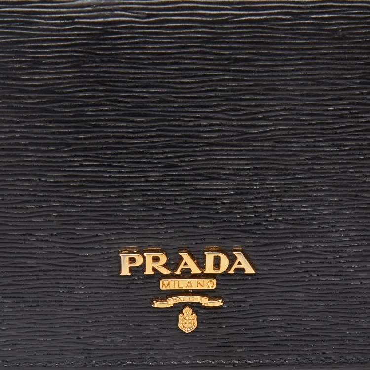 Pre Owned Prada Black Vittelo Move Leather Logo Card Case