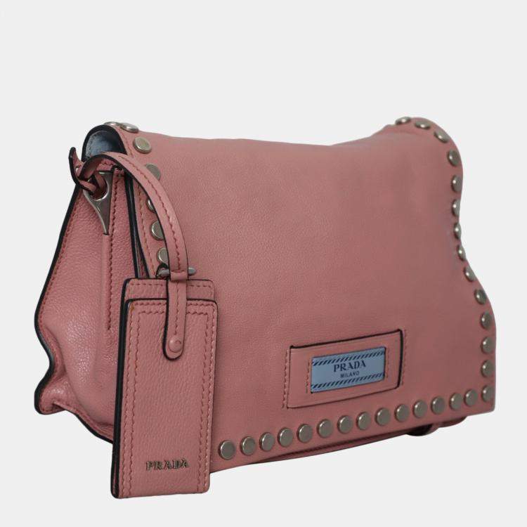 Pre Owned Prada Pink Leather Glace Calf Etiquette Crossbody Bag