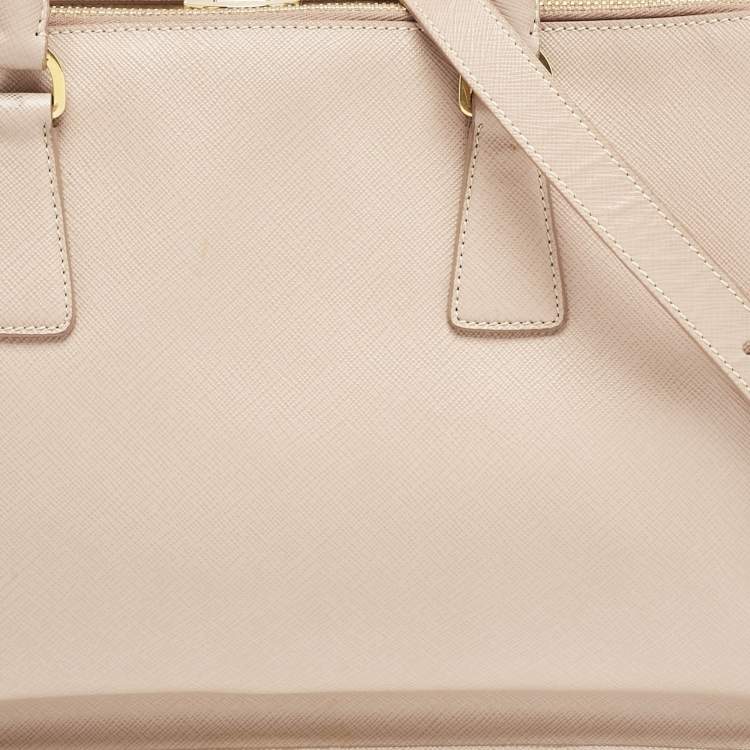 Pre Owned Prada Beige Saffiano Lux Leather Frame Tote