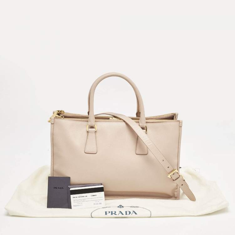 Pre Owned Prada Beige Saffiano Lux Leather Frame Tote