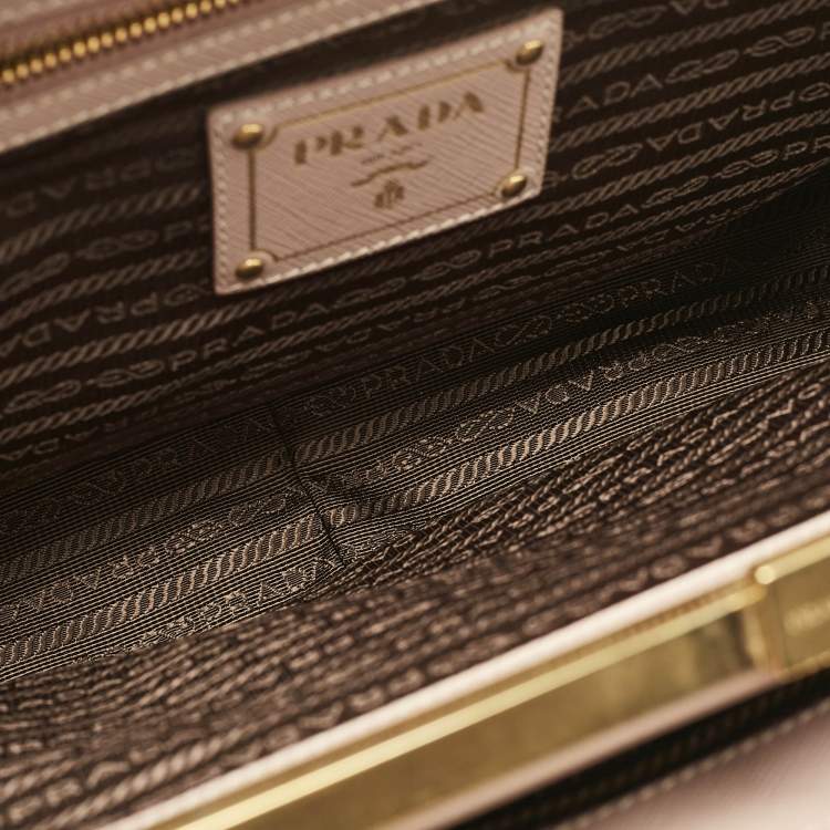 Pre Owned Prada Beige Saffiano Lux Leather Frame Tote