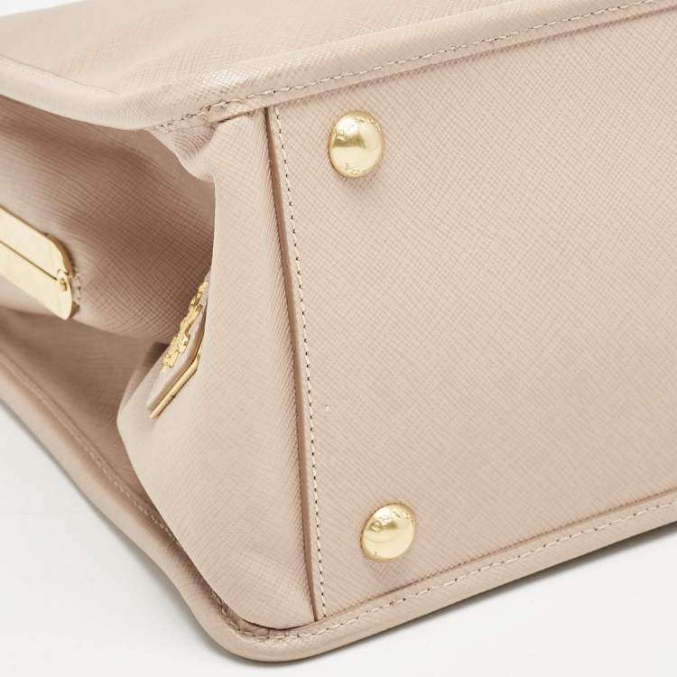 Pre Owned Prada Beige Saffiano Lux Leather Frame Tote