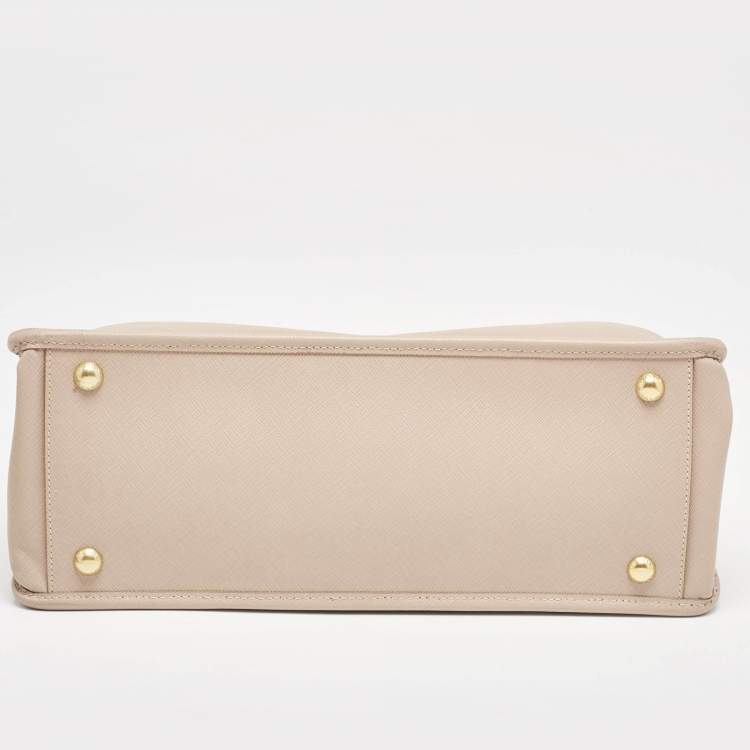 Pre Owned Prada Beige Saffiano Lux Leather Frame Tote