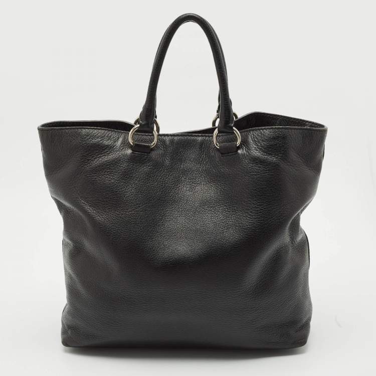 Pre Owned Prada Black Vitello Daino Leather Shopper Tote