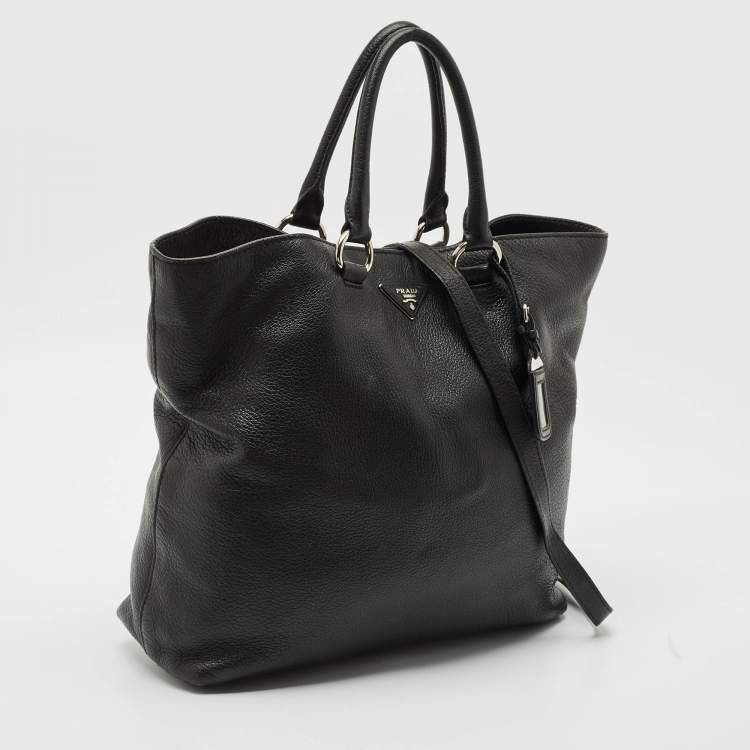 Pre Owned Prada Black Vitello Daino Leather Shopper Tote