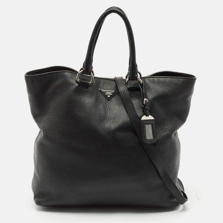Pre Owned Prada Black Vitello Daino Leather Shopper Tote