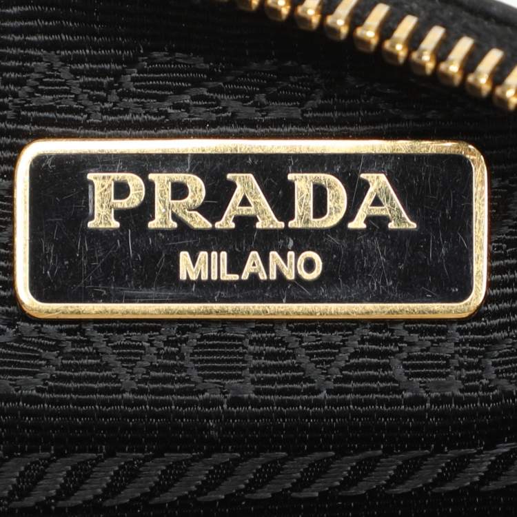 Pre Owned Prada Black Leather Top Zip Clutch