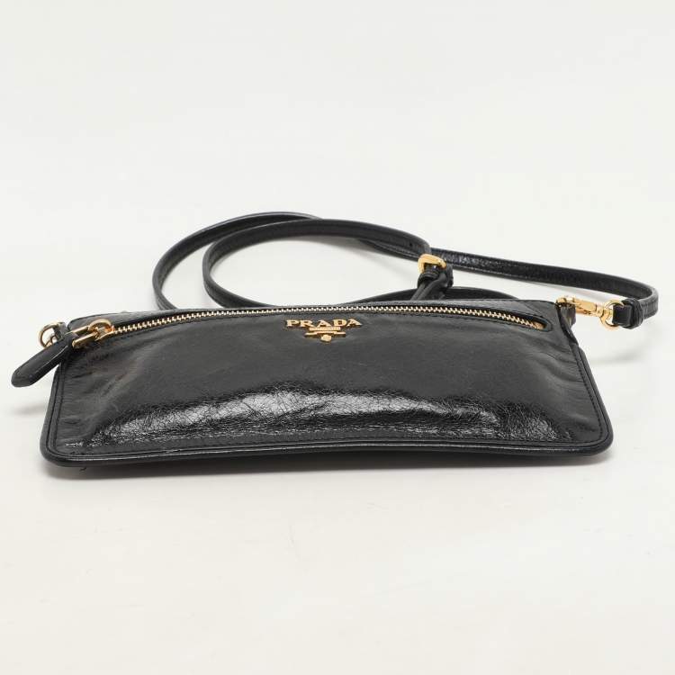 Pre Owned Prada Black Leather Top Zip Clutch