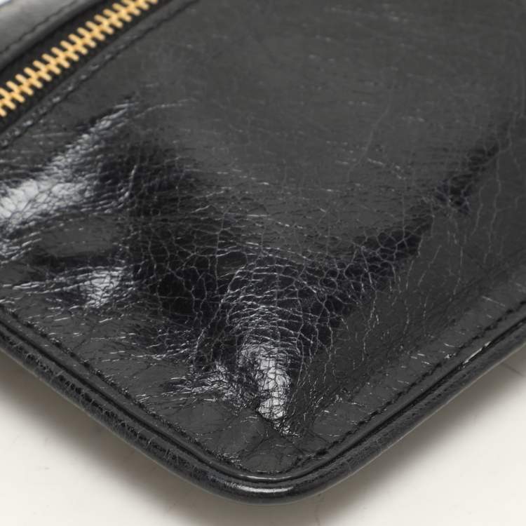 Pre Owned Prada Black Leather Top Zip Clutch