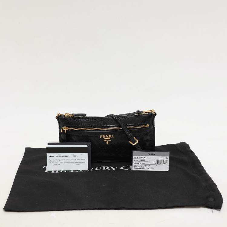 Pre Owned Prada Black Leather Top Zip Clutch