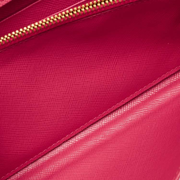 Pre Owned Prada Pink Saffiano Metal Leather Logo Flap Wallet On Chain