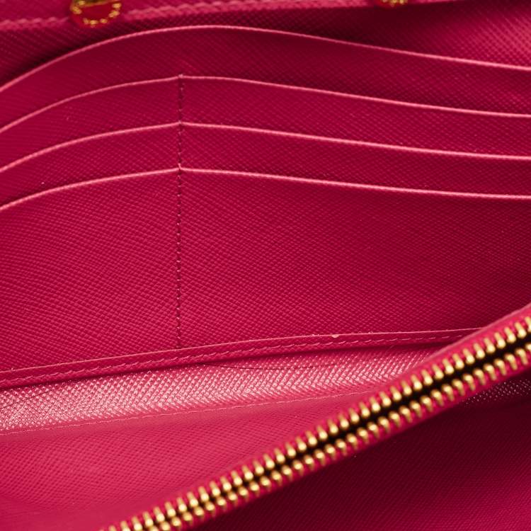 Pre Owned Prada Pink Saffiano Metal Leather Logo Flap Wallet On Chain