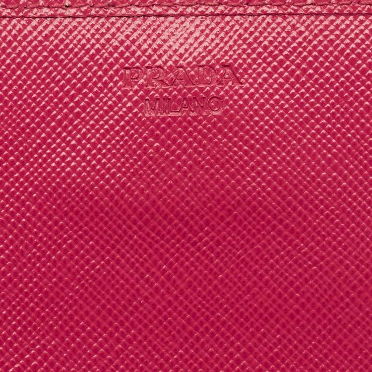 Pre Owned Prada Pink Saffiano Metal Leather Logo Flap Wallet On Chain