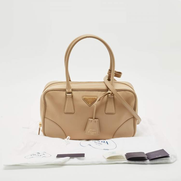 Pre Owned Prada Beige Saffiano Leather and Nylon Re-Edition 1978 Two Handle Bag 