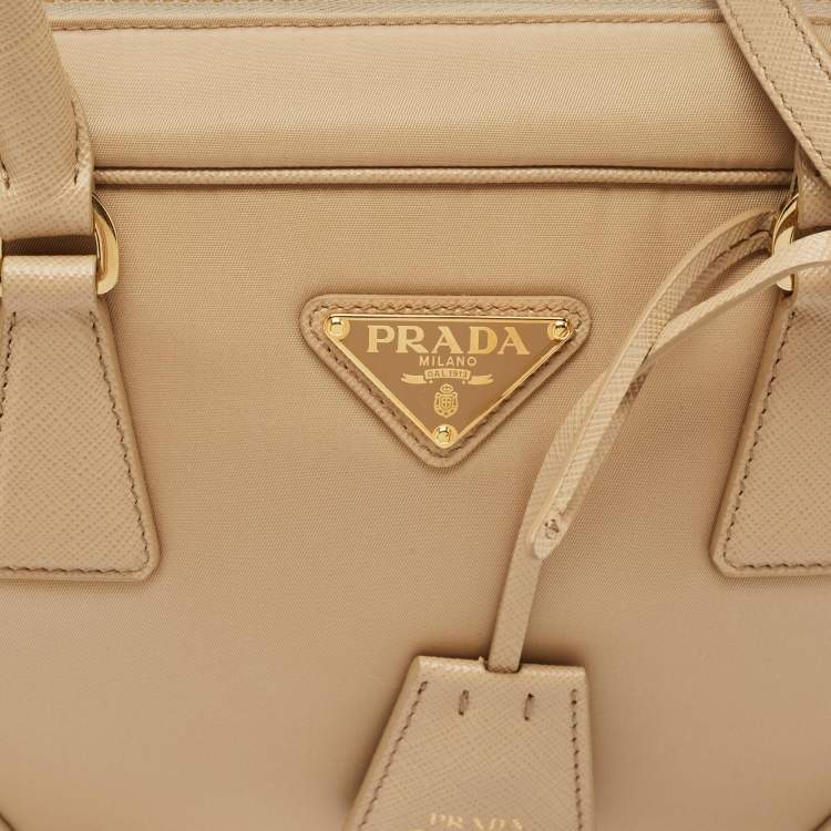 Pre Owned Prada Beige Saffiano Leather and Nylon Re-Edition 1978 Two Handle Bag 
