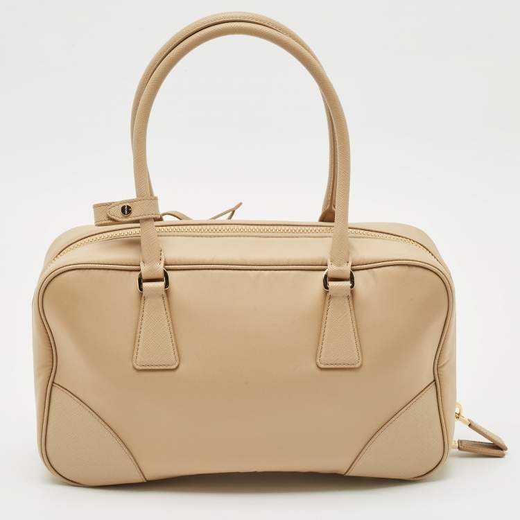 Pre Owned Prada Beige Saffiano Leather and Nylon Re-Edition 1978 Two Handle Bag 