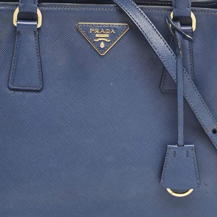Pre Owned Prada Navy Blue Saffiano Lux Leather Medium Open Tote