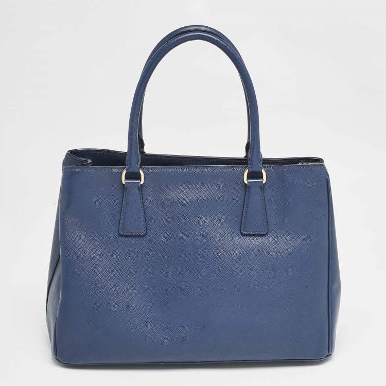 Pre Owned Prada Navy Blue Saffiano Lux Leather Medium Open Tote