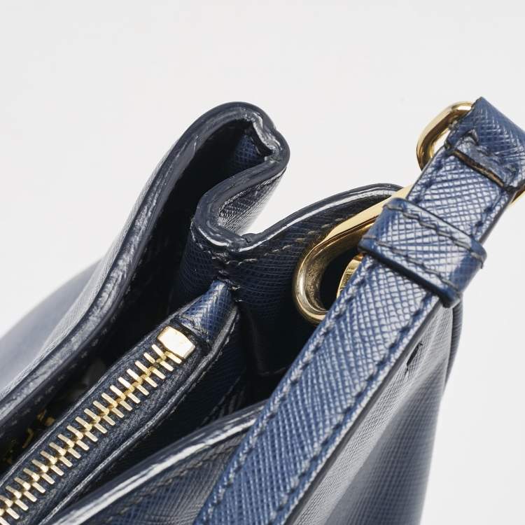 Pre Owned Prada Navy Blue Saffiano Lux Leather Medium Open Tote