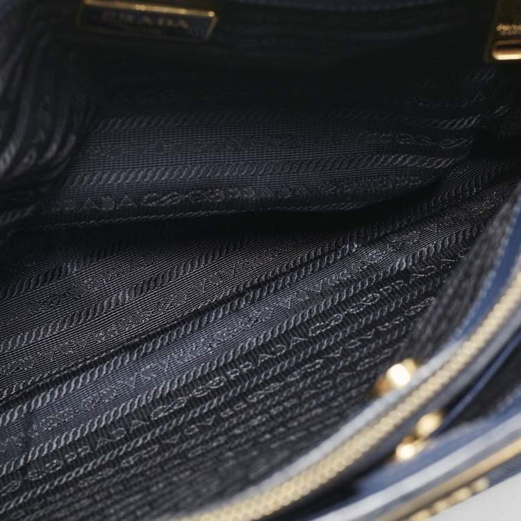Pre Owned Prada Navy Blue Saffiano Lux Leather Medium Open Tote