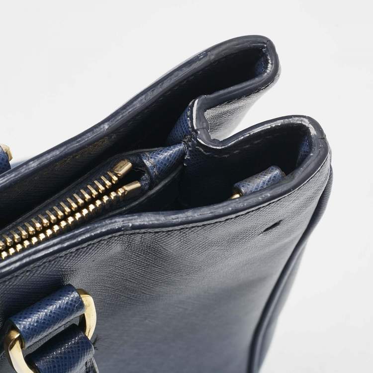 Pre Owned Prada Navy Blue Saffiano Lux Leather Medium Open Tote