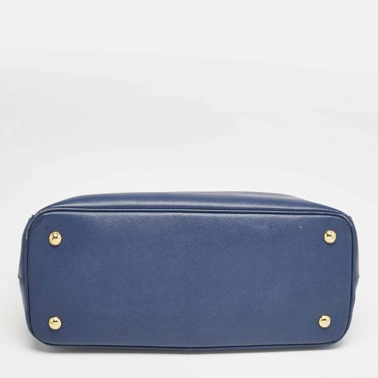 Pre Owned Prada Navy Blue Saffiano Lux Leather Medium Open Tote