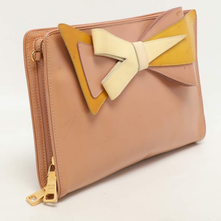 Pre Owned Prada Tricolor Patent Saffiano Leather Bow Shoulder Bag