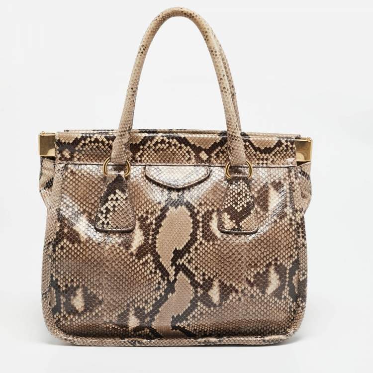 Pre Owned Prada Beige Python Frame Tote