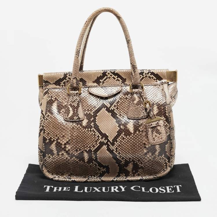 Pre Owned Prada Beige Python Frame Tote
