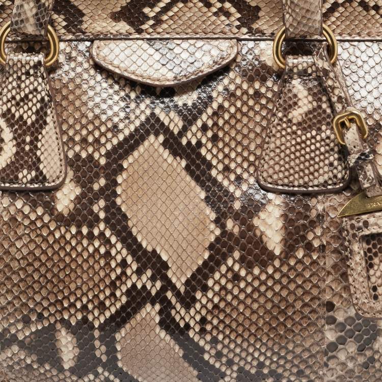 Pre Owned Prada Beige Python Frame Tote
