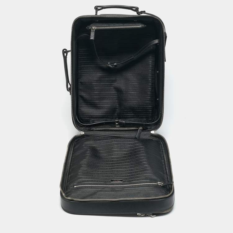 Pre Owned Prada Black Saffiano Leather Rolling Trolley Luggage