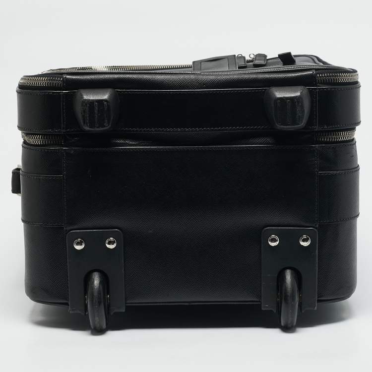 Pre Owned Prada Black Saffiano Leather Rolling Trolley Luggage
