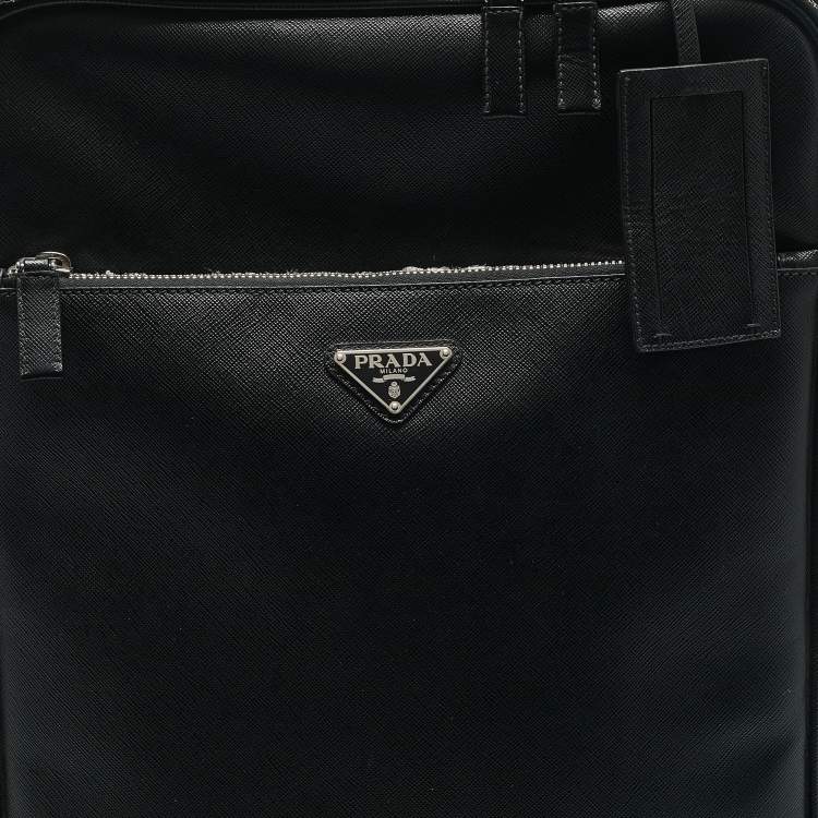 Pre Owned Prada Black Saffiano Leather Rolling Trolley Luggage