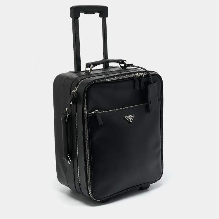 Pre Owned Prada Black Saffiano Leather Rolling Trolley Luggage