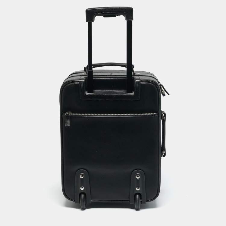 Pre Owned Prada Black Saffiano Leather Rolling Trolley Luggage