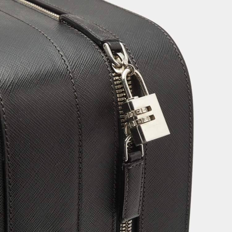 Pre Owned Prada Black Saffiano Leather Rolling Trolley Luggage