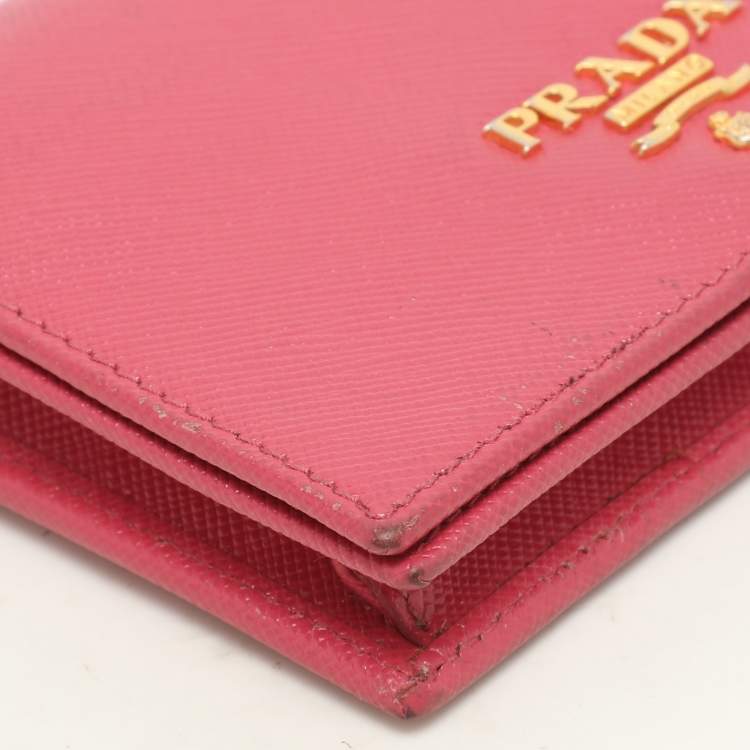 Pre Owned Prada Pink Saffiano Leather Wristlet Card Holder