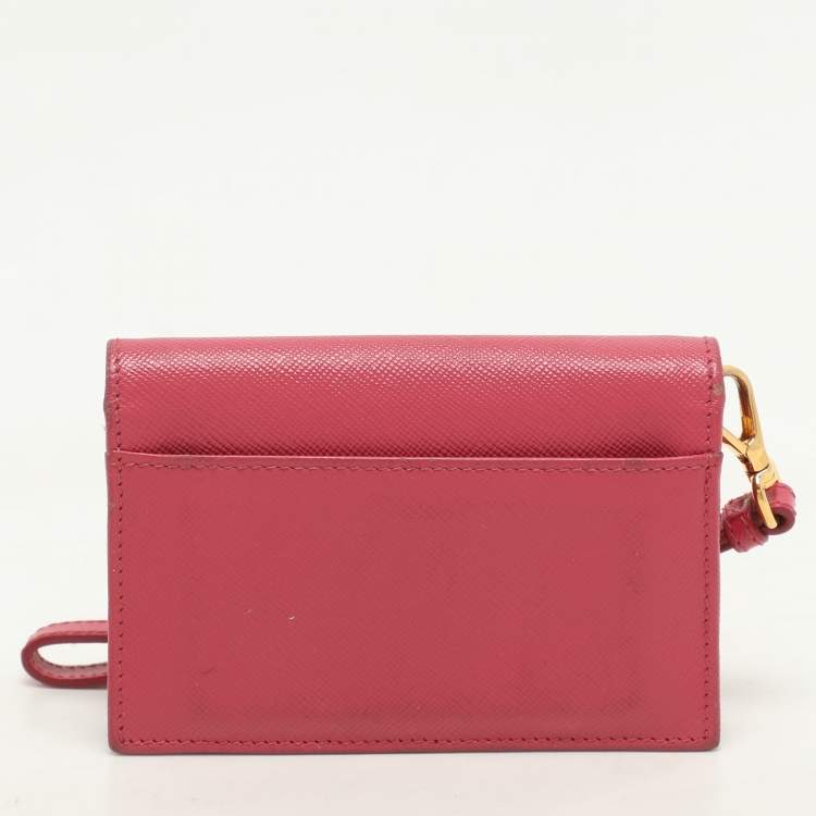 Pre Owned Prada Pink Saffiano Leather Wristlet Card Holder