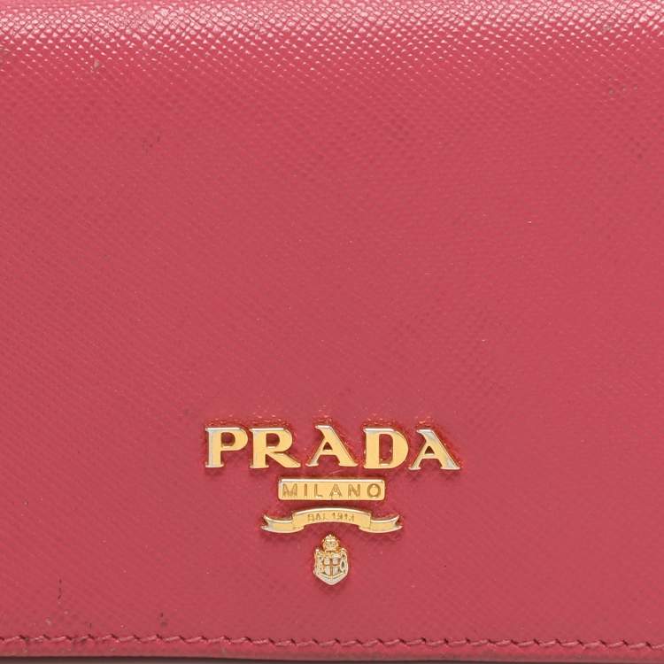 Pre Owned Prada Pink Saffiano Leather Wristlet Card Holder
