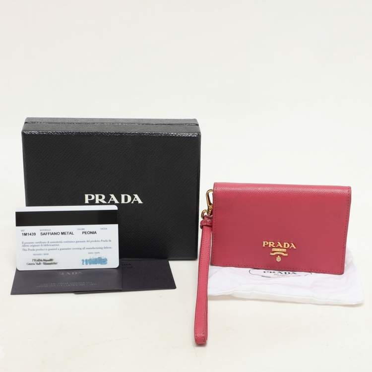 Pre Owned Prada Pink Saffiano Leather Wristlet Card Holder