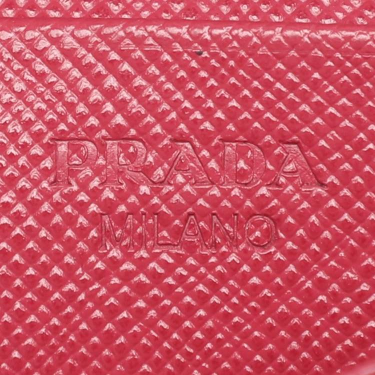Pre Owned Prada Pink Saffiano Leather Wristlet Card Holder