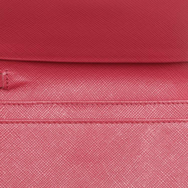 Pre Owned Prada Pink Saffiano Leather Wristlet Card Holder