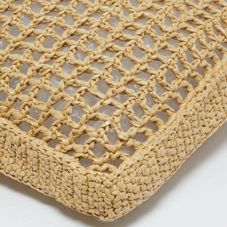 Pre Owned Prada Natural Woven Raffia Beach Tote