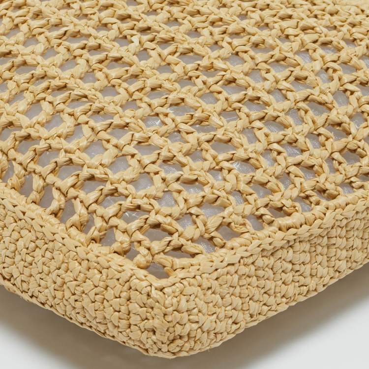 Pre Owned Prada Natural Woven Raffia Beach Tote