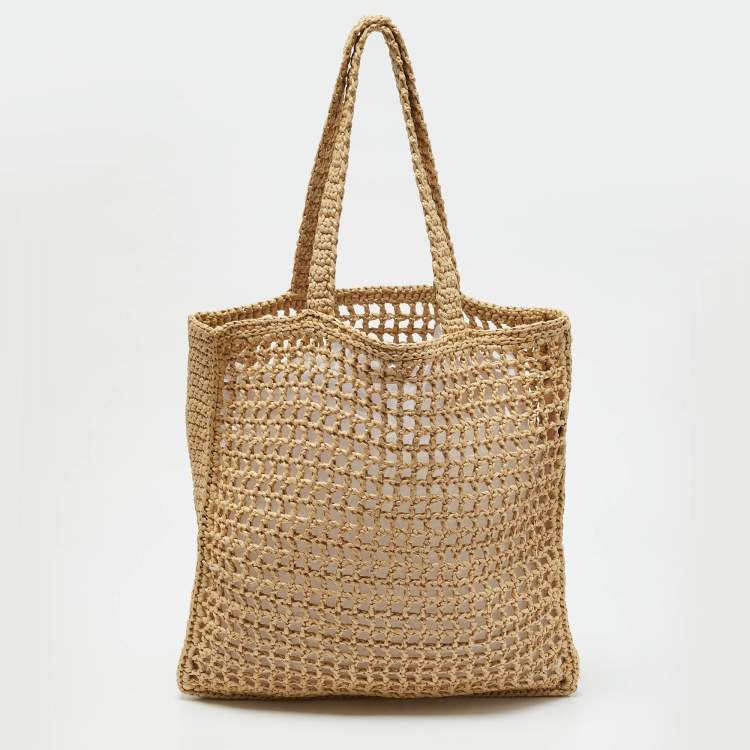 Pre Owned Prada Natural Woven Raffia Beach Tote