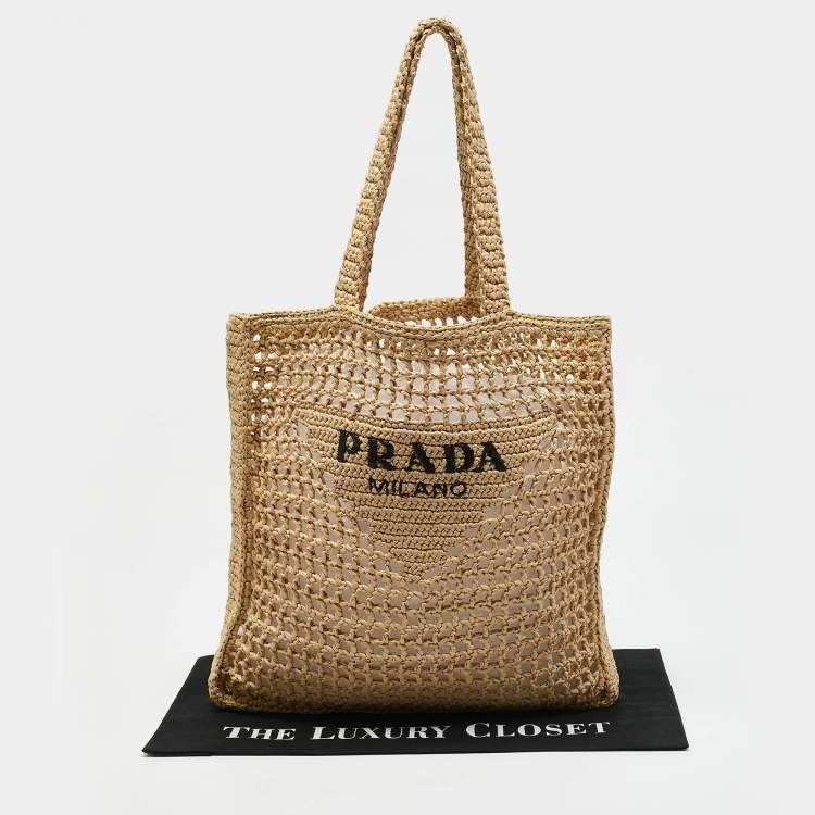 Pre Owned Prada Natural Woven Raffia Beach Tote
