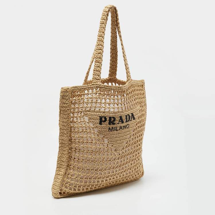 Pre Owned Prada Natural Woven Raffia Beach Tote