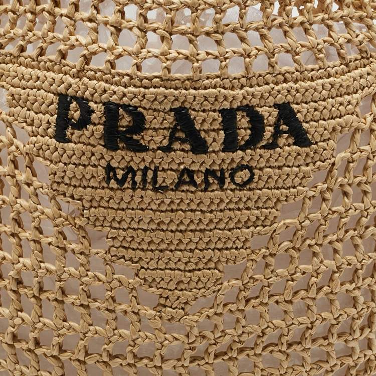 Pre Owned Prada Natural Woven Raffia Beach Tote
