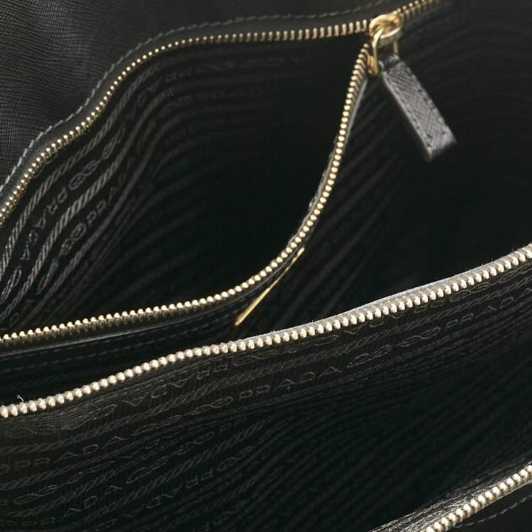 Pre Owned Prada Black Saffiano Lux Leather Middle Zip Tote